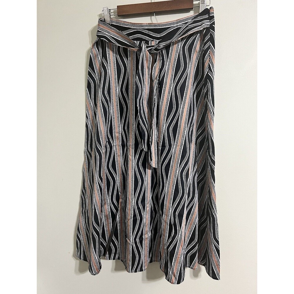 Ann Taylor Skirt Womens Size 4 Black Tan Stripe Cotton Lined Maxi Length